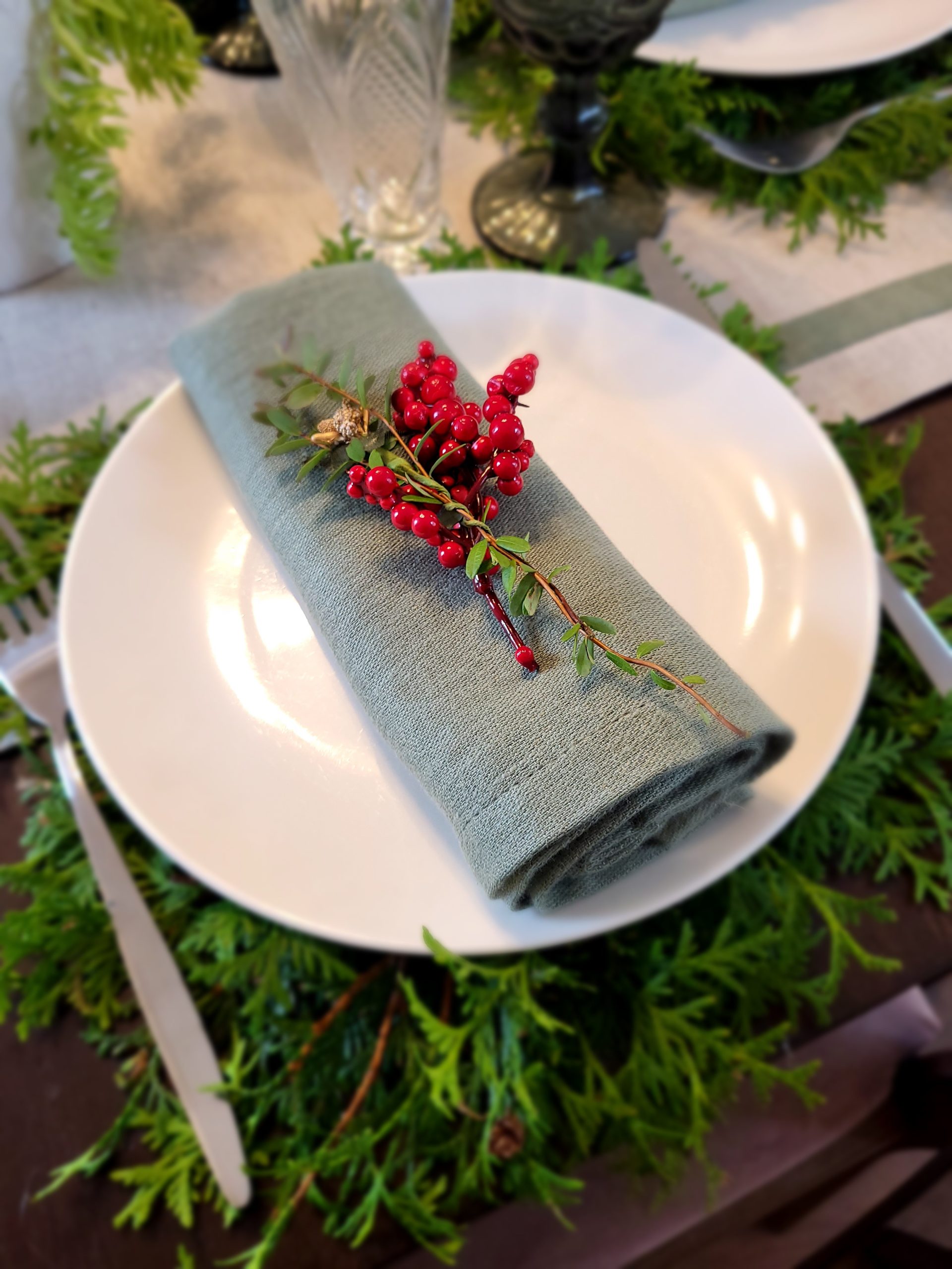 Žalios lininės servetėlės